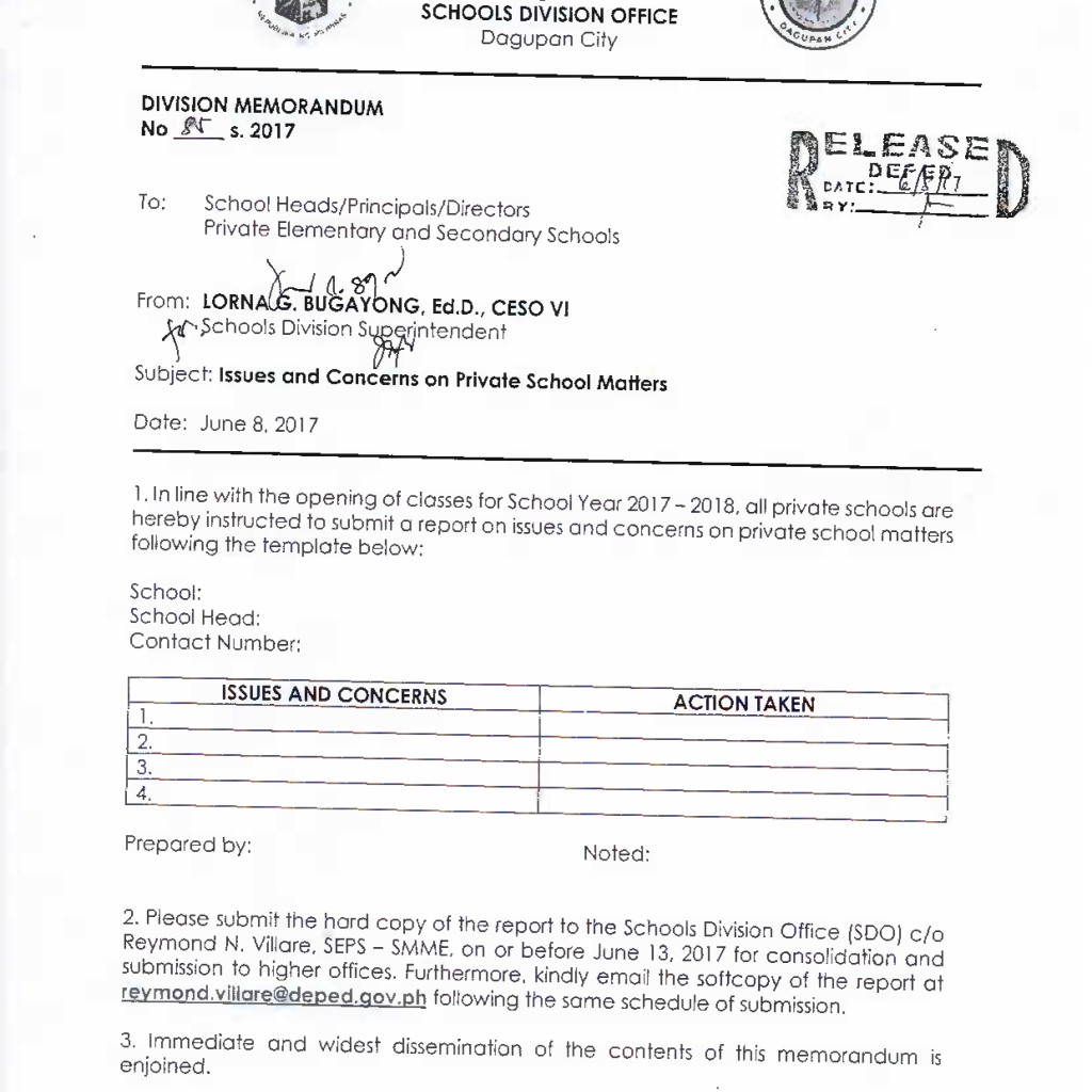 Issues and Concerns on Private School Matters